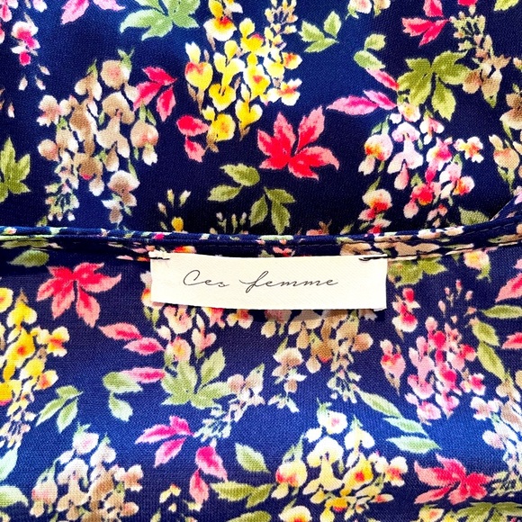 Floral print maxi dress short puff sleeves v-neckline empire waist side slits L - Picture 6 of 8